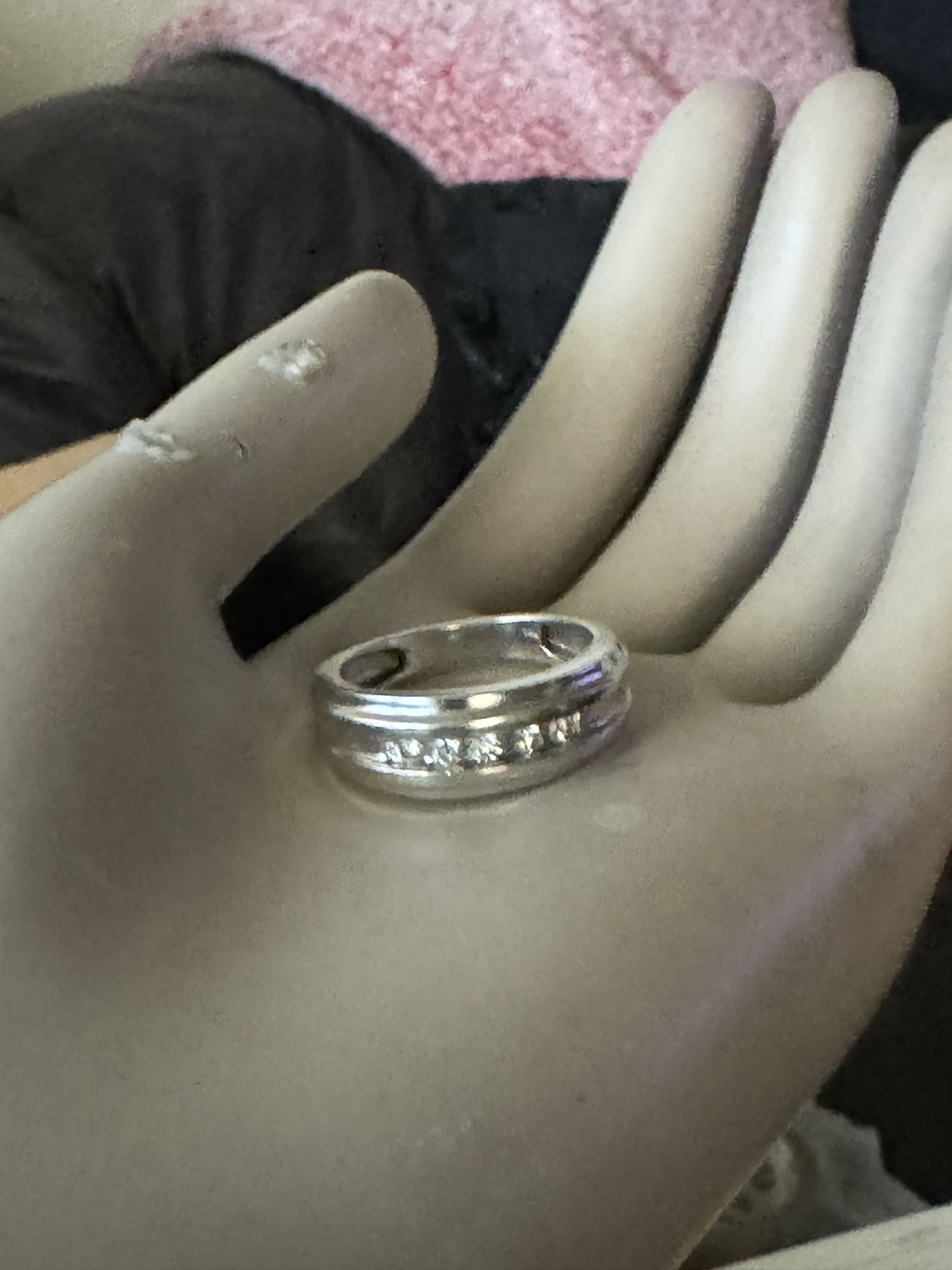 14K White gold Diamond Channel Men's Wedding Band Ring Size 9.25 6.70 grams