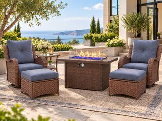 Outdoor Wicker Patio Set with Fire Pit Table.brand new in box
