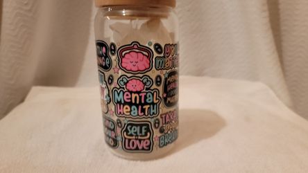 Mental Health / Self Love Glass Cup with Bamboo Lid and Glass Straw.