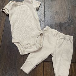 Boys Tan Striped Shirt And Pants Size 0/3 Months By Carters #20