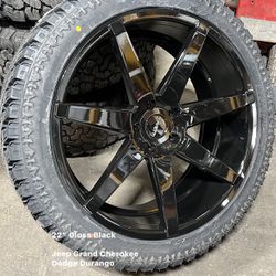 22” Gloss Black Wheels Rims All Terrain Tires