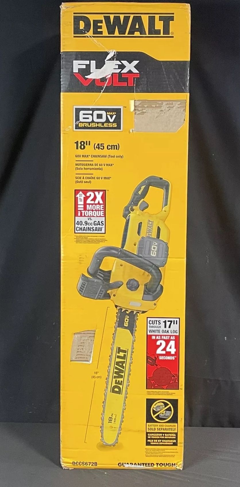 DEWALT 60V MAX Cordless Chainsaw, 18 in., Tool Only (DCCS672B)