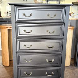 Farmhouse Dresser for Bedroom, Tall Wood Dresser with 5 Drawer, Chest of Drawers with Roman Metal Handle for Living Room, Hallway, Closet(Black)💰120$