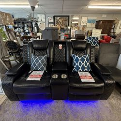 Brand New Black Power Recliner Loveseat/ w LED Lights & USB Charging 
