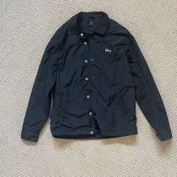 Obey Coaches Navy Windbreaker Snap Jacket Size Small