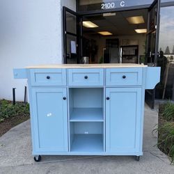 $180.00!! New Wooden Farmhouse Kitchen Island w/ Drop Leaf Countertop & Wheels Portable Rolling Island