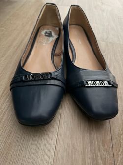 Navy Blue Ballet Flats with Chain Detail- Size 10