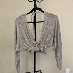 Crop Top Long Sleeve Shirt Open Front 