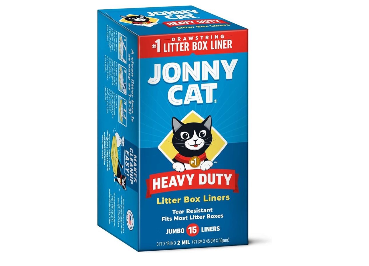 Jonny Cat Litter Box Liners: Heavy Duty - Tear & Leak Resistant - Drawstring Close - Jumbo, 15 Count