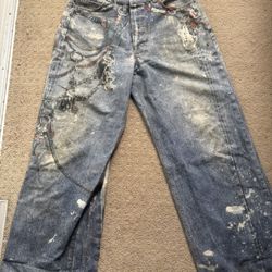 Acne Studios Men's 1981 Trompe L'Oeil Keychains Jeans in Mid Blue