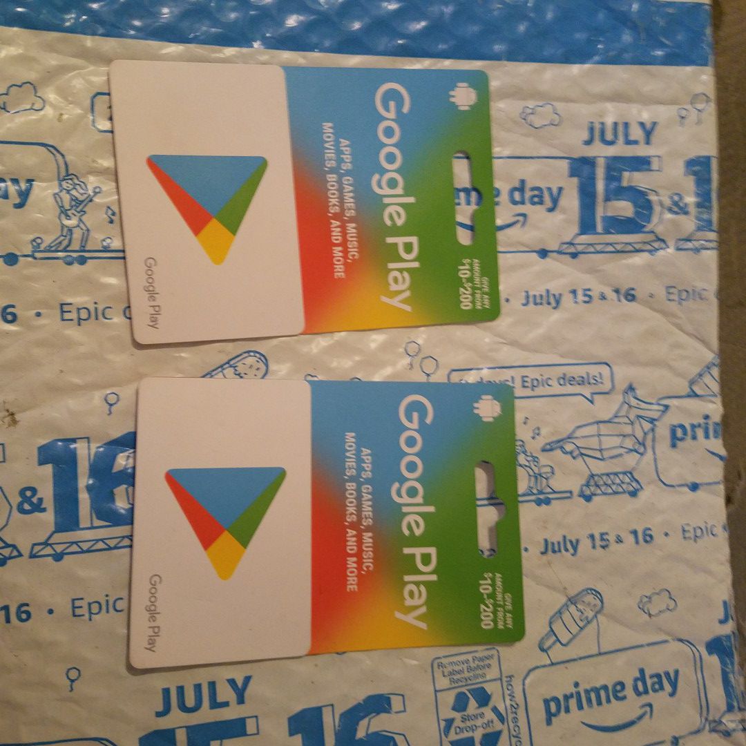Brand new unused Google Play card I have two cards each one has 200 on it I'm trying to get 150 for each one even willing to come down just a bit