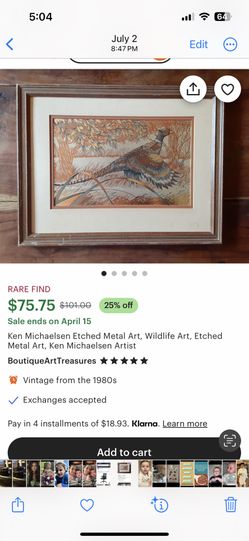 Ken Michealsen Etched Art -$50.00