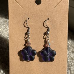 Purple Glass Flower Earrings 