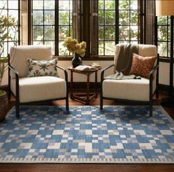 5'x7' Ruggable Washable Blake Area Rug Blue + Rug Pad