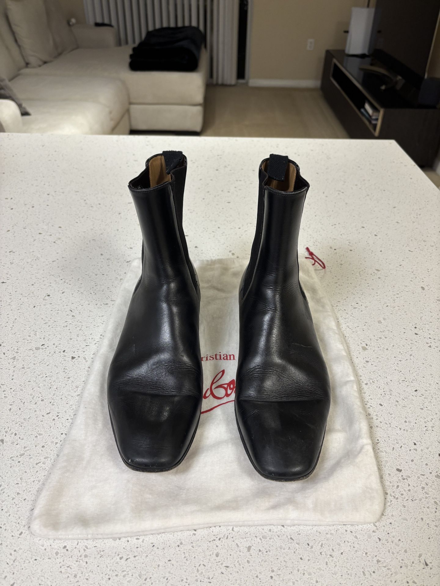 Christian Louboutin Samson Black Leather Chelsea Boots Size 