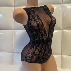 Bodysuit With Rhinestones- Black Color Lingerie-$15 Pick Up Price-Brand New-Nuevo