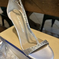 Stuart Weitzman Nudist Shine 100 (Clear/Cream, Pave Crystal/Satin, SK219)