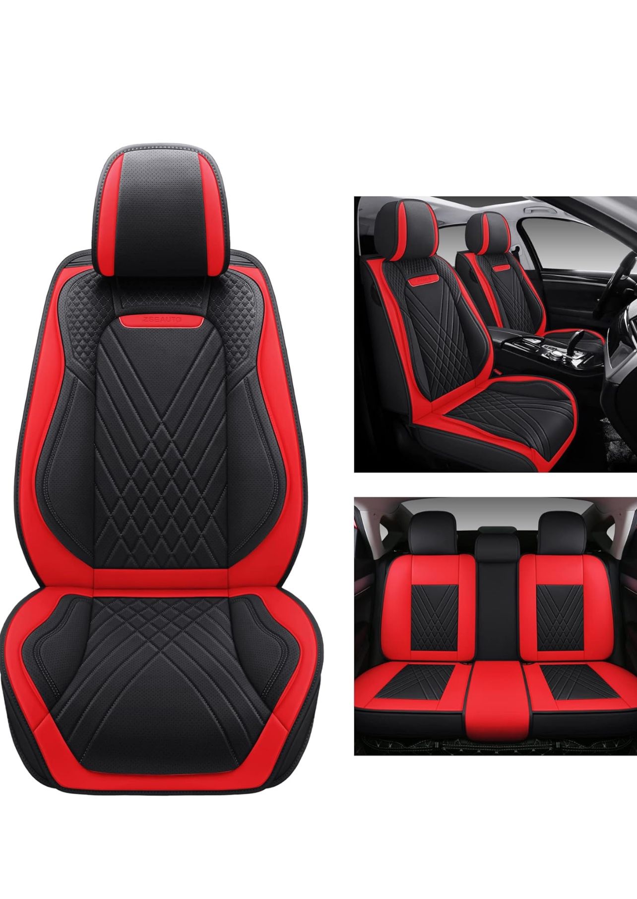 STK Leather Car Seat Covers Full Set Fit for Most Sedan SUV Such As Kia Camry Corolla Nissan Hyundai Honda Chevy with Waterproof Car Seat Cushion (
