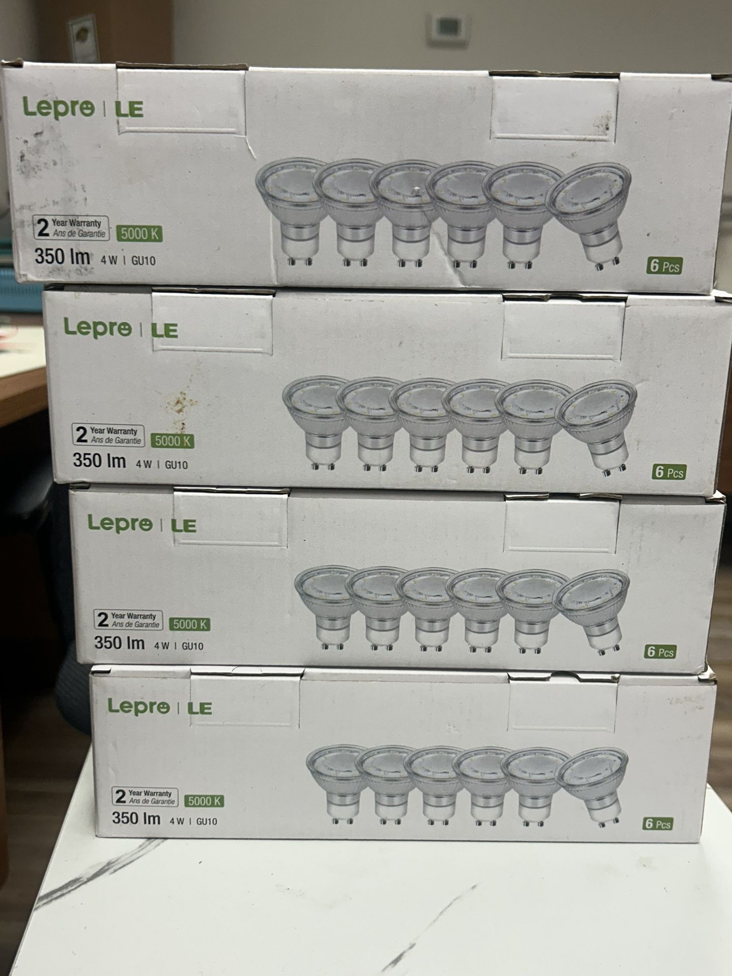 4 Boxes of Lepre GU10 LED Bulbs – 6 Bulbs per Box (24 Total)