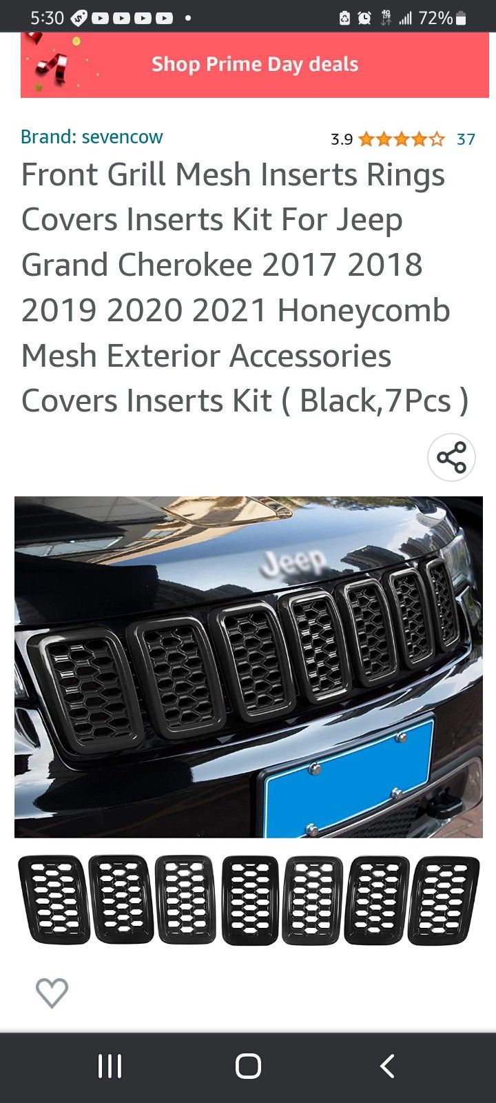 $15 Set Jeep Grand Cherokee Grill Covers...shiny Or Not. 2 Sets $15 A Set