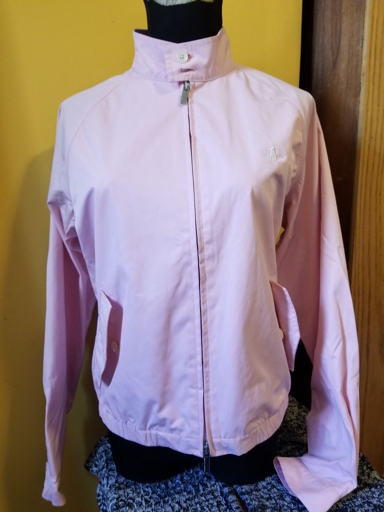 RALPH LAUREN GOLF Pink Long Sleeve Collared Zip Up Jacket W Pockets Sz M