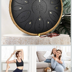 Steel Tongue Drum 13 Inches 15 Notes, Hand Pan Drums for Adults 440hz, C Major Handpan Musical Instrument with Song Book, Mallets and Carry Bag, Black