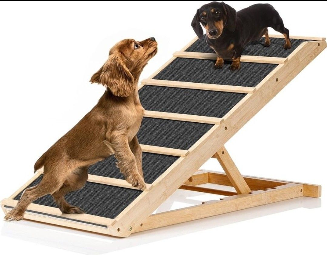 Folding Dog Ramp with Non Slip Rubber Surface and 18" Wooden Platform for Large Dogs Up to 120Lbs