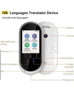 T8 Language Translator Device, Two Way Instant Voice Translation, with Camera Translation, 2.4 Inch Sn Rts 106 Languages, for Travelling Learning Busi