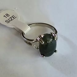 DEEP JADE STAINLESS  STEEL  FOREVER WEAR  SILVER  POLISHED CABECHON NEW SIZE RING 