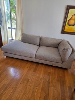 Living Spaces Deep-Seat Chaise Sofa – Extra Wide / Neutral Gray