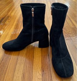 A New Day black suede block heels round toes boots, size 8.5