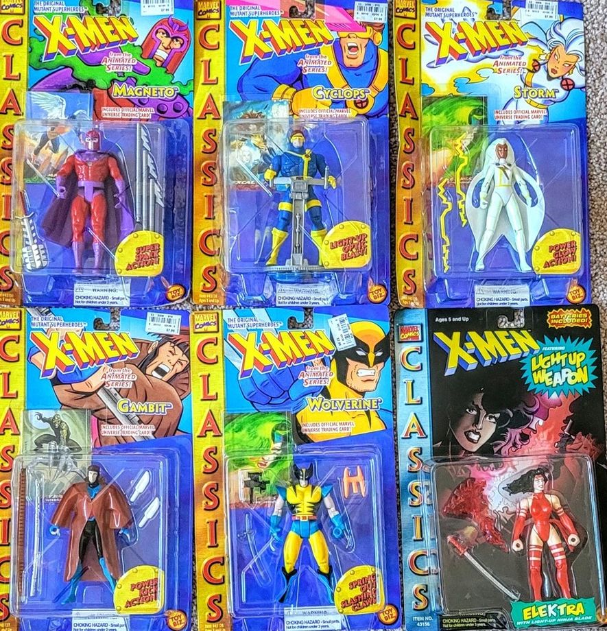 Vintage: (5)X-Men Classics Original Mutants with (1) bonus Elektra Classic- Toy Biz - Action Figures