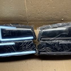 #OH57 BRAND NEW 2003-2007 CHEVY SILVERADO AVALANCHE SMOKED LED BAR HALOGEN HEADLIGHT SET