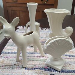 Vintage Matte White(McCoy or Hull) 30's-50's Pottery 4 Piece Collection 