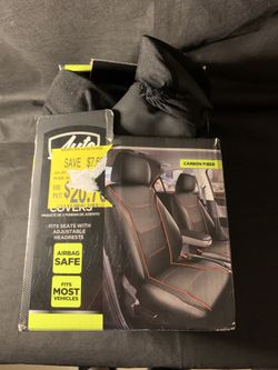 Auto Drive 2 Piece Car Seat Cover Carbon Fiber W/piping New
