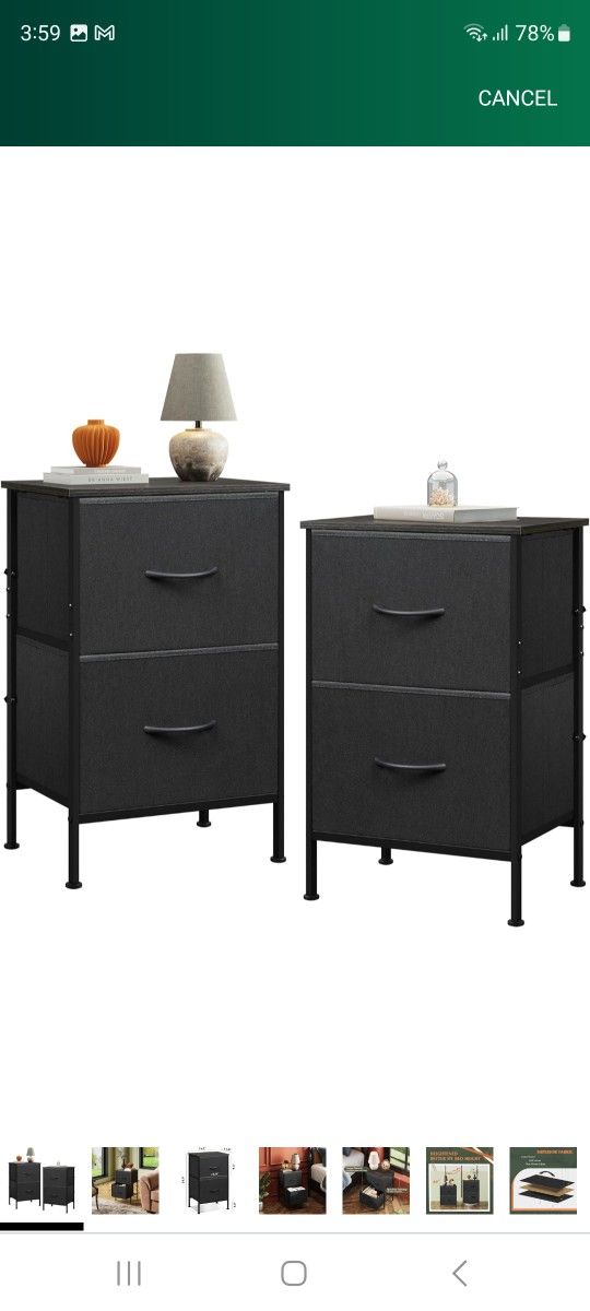 TUTOTAK End Table with Charging Station, Side Table with 2 USB Ports and Outlets, Nightstand with Cloth Drawer, Set of 2, Couch Table, Black TB01BK052