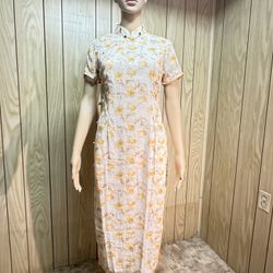 Chinese cheongsam girl's yellow flower dress, size M