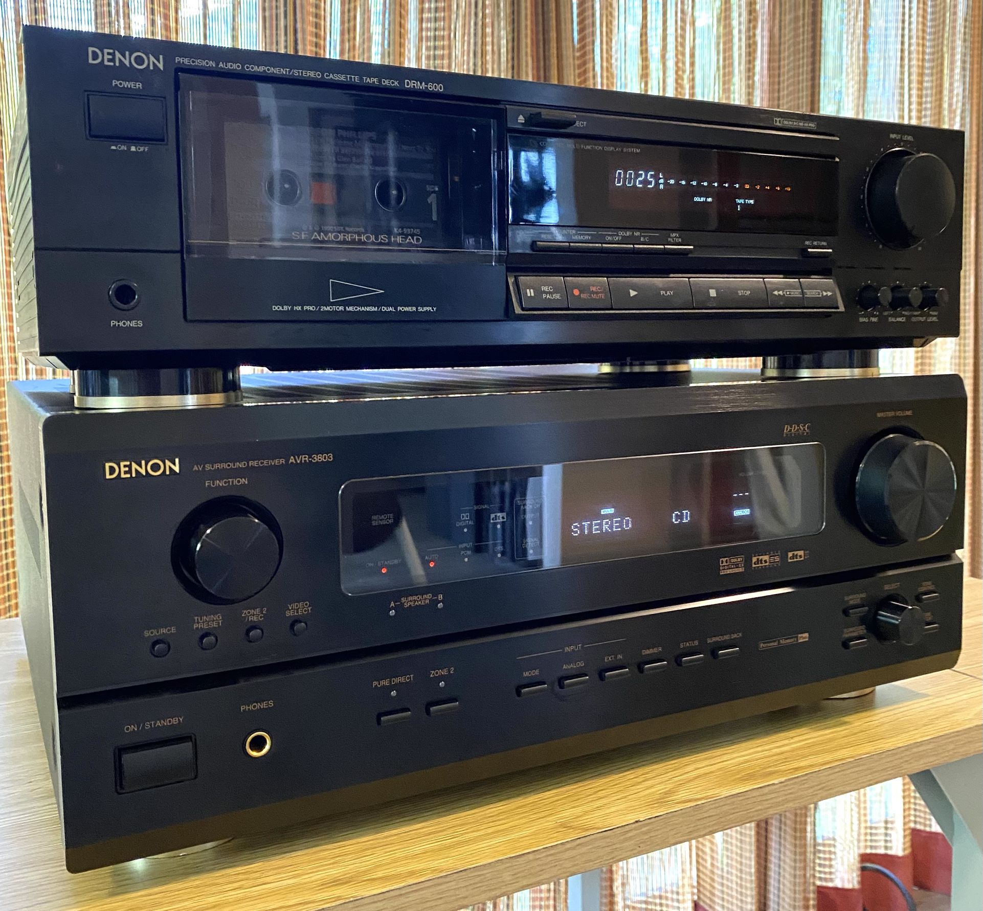 DENON AVR-3803 STEREO/7.1 RECEIVER: $80… DENON DRM-600 HX-PRO CASSETTE DECK: $50… BOTH FULLY-OPERABLE!…