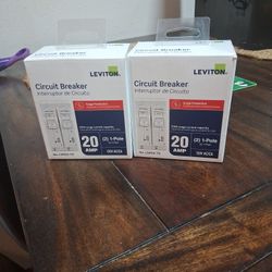 2 Brand New Packs Of Leviton Circuit Breakers - 20Amp (2) 1-Pole Model LSPD2-TR 