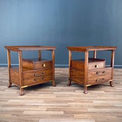 Pair of Asian Campaign Style Nightstands By Grosfeld House, c.1960’s - Delivery Available