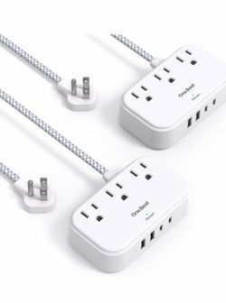 OneBeat Power Strip 3 Outlets w/ USB Ports, Ultra Thin Flat Plug, White