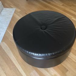 Leather Black Ottoman 