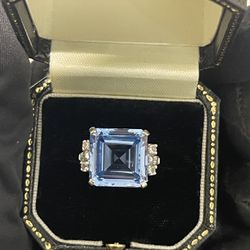 14K BLUE TOPAZ DIAMOND RING 