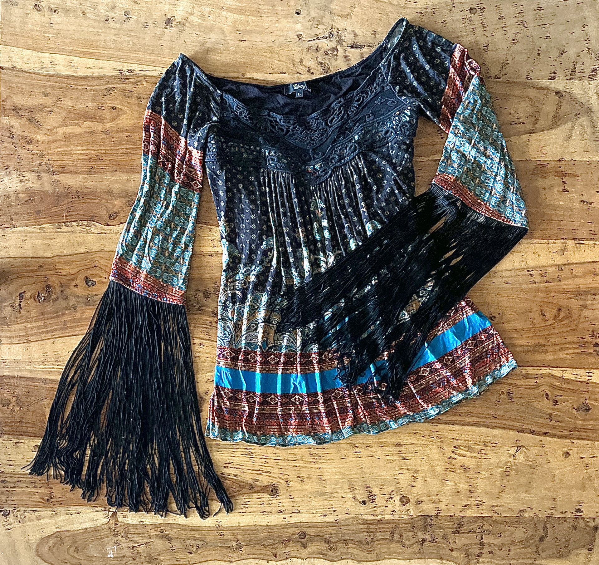 Country Western Fringe Sleeve Tunic by SKY - L