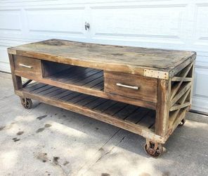 Industrial Handmade Wood Rolling Console