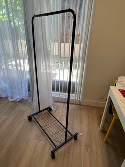 Black Rolling Clothes Rack with Bottom Shelf