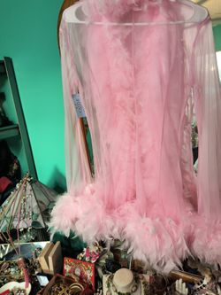 Pink sheer robe with feathers