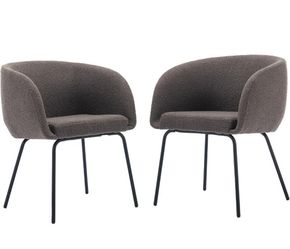 Boucle Dining Chairs Set of 2, Modern Dining Chairs Kitchen Dining Room Chairs Arm Chair Round Upholstered Dining Chair with Black Metal Legs, Brown