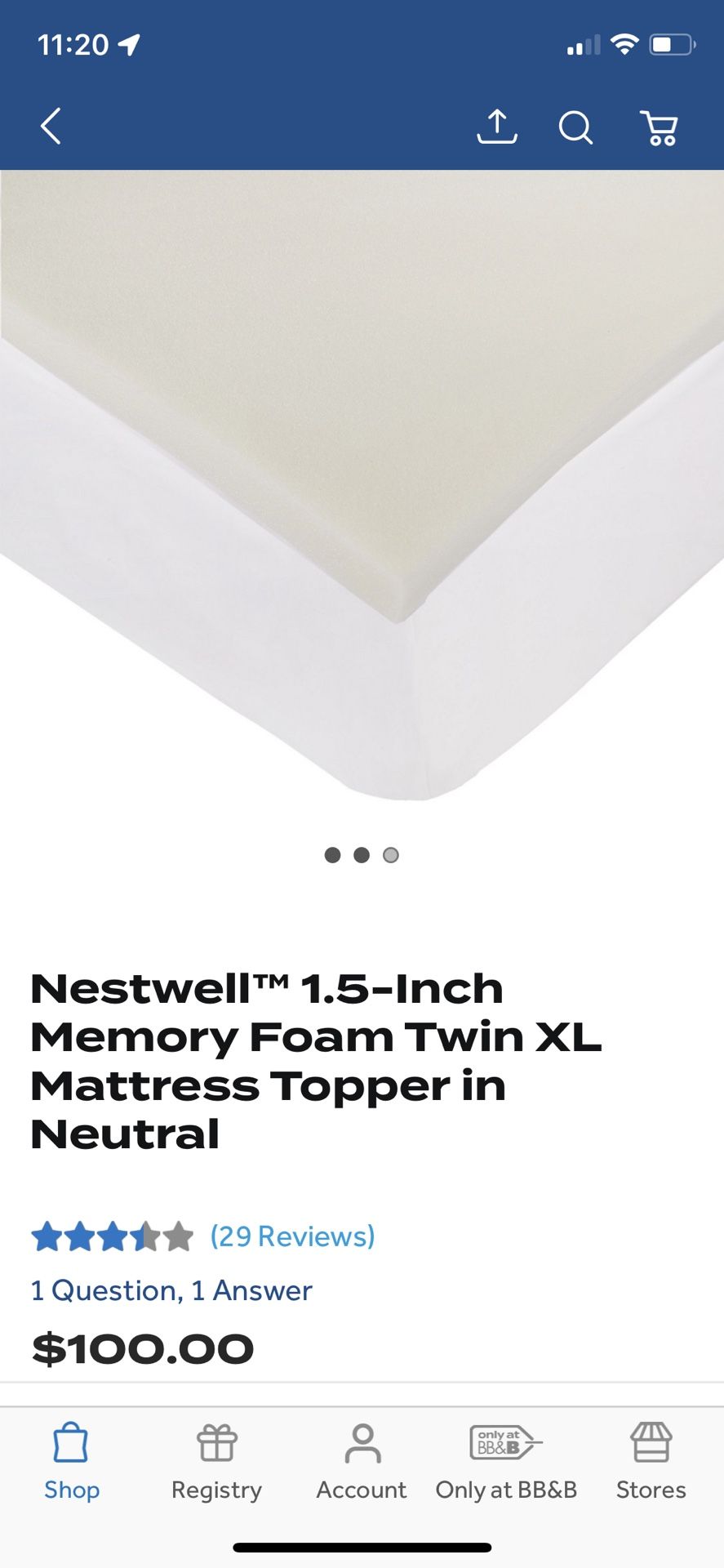 Nestwell 1.5-Inch Memory Foam Twin XL Mattress Topper in Neutral