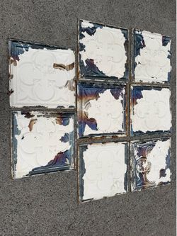 8 vintage tin ceiling tiles lot